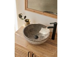 Natuursteen waskom rond grijs 40×40×15 cm – Noventa