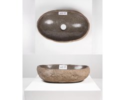 Natuursteen wastafel - Riviersteen waskom - Badkamer interieur - Unieke natuurlijke rand - 40 cm diameter - Grijs