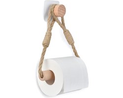 nautisch touw handdoekring - WC Rolhouder - Toiletrolhouder zonder boren - Plakken - Touw - Zuignap - zelfklevend - Hout en Touw - Badkameraccessoires - muur toiletrolhouder