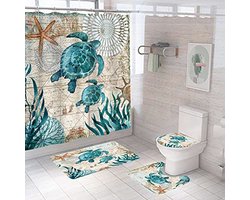 Nautische Blauwe Zee Badkamer Sets met Douchegordijn, Tapijten en Accessoires