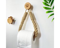 Nautische toiletpapierhouder, natuurlijke touw wandgemonteerde weefsel rek met houten haak, ponsvrije handdoek hanger voor badkamer, rustieke kust boerderij huis decor 27 * 1,8 cm