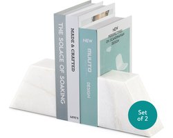Navaris 2x boekensteun van marmer - Set van 2 boekenstandaards - 13 x 11 x 6,5 cm - Wit