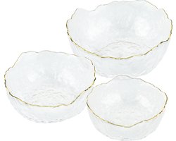 Navaris 3x glazen serveerschalen - Schaaltjes in 3 maten - Ronde kommen ter decoratie - Als fruitschaal dessert schaal of salade kom - Gouden randje