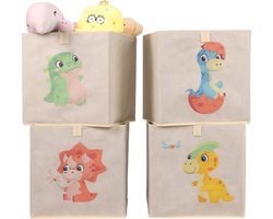 Navaris 4x dino speelgoed opbergdozen - Compatibel met Kallax kast - Stevige speelgoedmand - Kinder opbergmand - Stoffen opbergbox met dino print