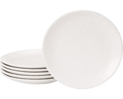 Navaris aardewerk ontbijtborden set 6 personen - Elegante 6-delige dessertborden set - Compact en stapelbaar - Magnetron- en vaatwasserbestendig - Wit