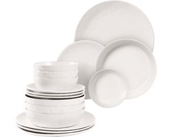 Navaris aardewerk servies voor 4 personen - Stijlvolle 16-delige serviesset - Compact en stapelbaar bordenset - Magnetron en vaatwasserbestendig - Wit