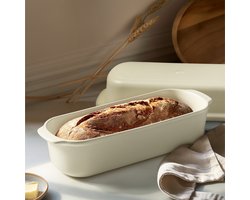 Navaris aardewerken brood bakvorm met deksel - 34 x 13,5 x 14 cm - Broodbakvorm - Zelf brood bakken - Ook voor bananenbrood - Keramiek - Crème wit