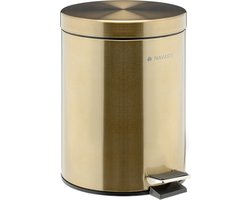 Navaris badkamer pedaalemmer 5 liter - Badkamerprullenbak met deksel en uitneembare emmer voor badkamer, toilet, keuken - Metallic goudkleurig