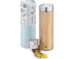Navaris bamboe theefles met filter - 500 ml - Waterfles met dop van roestvrij staal - Drinkfles met thee infuser - Fles voor onderweg en op reis