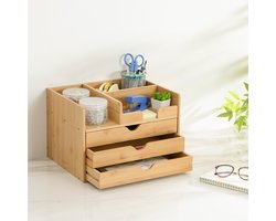 Navaris bureau-organiser met 3 lades - Van bamboe - 22,5x34x26 cm - Opbergkastje voor een opgeruimd bureau - Voor pennen, brieven, kantooraccessoires