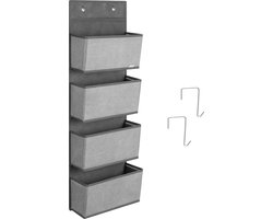 Navaris deurrek met 4 opbergvakken - Stoffen opbergrek - Om op te hangen aan de deur - Zonder montage of te boren - Grijs