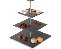 Navaris etagère 3 laags van leisteen - Mooi en elegant design - Taartplateau of cake standaard - Ideaal voor high tea, cupcakes en desserts - Zwart