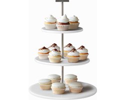 Navaris etagère 3 laags van marmer - Mooi en elegant - Taartplateau of cake standaard - Ideaal voor high tea, cupcakes en desserts - Ø 25 cm - Wit