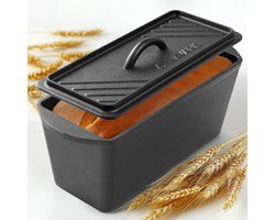 Navaris gietijzeren broodbakvorm - Voorgekruid - Broodvorm rechthoekig - Bakt het brood egaal - Broodpan met deksel - 34 x 13,5 x 13 cm - Zwart