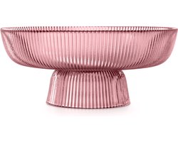 Navaris glazen fruitschaal op voet - 26 cm diameter - Modern design - Voor fruit, dessert, koekjes en meer - Rood