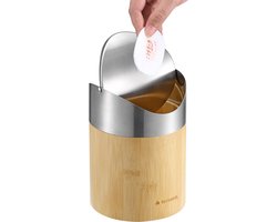 Navaris kleine prullenbak van bamboe - Ø 12,2 cm - Prullenbakje - Voor in de badkamer of toilet op het aanrecht of bureau - Tafelafvalbakje - Bamboe