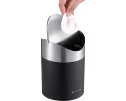 Navaris kleine prullenbak van bamboe - Ø 12,2 cm - Prullenbakje - Voor in de badkamer of toilet op het aanrecht of bureau - Tafelafvalbakje - Zwart