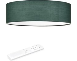 Navaris LED plafondlamp rond 22W Ø 40 cm - Stoffen plafonnière met warm wit licht - Dimbare LED lamp met afstandsbediening - Donkergroen