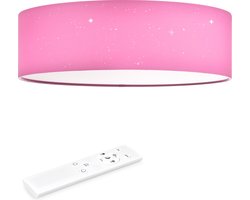 Navaris LED plafondlamp rond 22W Ø 40 cm - Stoffen plafonnière met warm wit licht en sterreneffect - Dimbare LED lamp met afstandsbediening - Roze