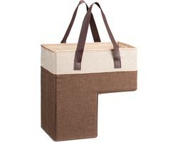 Navaris opbergmand voor de trap - 35 x 37 x 19 cm - L-vormige opberger met handvatten - Bruin/beige