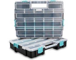 Navaris organizer - Stapelbare opbergdoos - Set van 2 - Met verdelers en compartimenten - Schroevendoos - 37,5 x 29 x 13,4 cm - Zwart en Wit