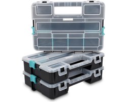 Navaris organizer - Stapelbare opbergdoos - Set van 3 - Met verdelers en compartimenten - Schroevendoos - 31,5 x 22,5 x 19,8 cm - Zwart en Wit