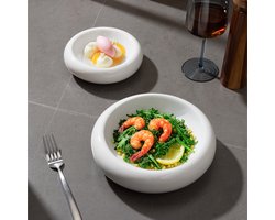 Navaris porseleinen dinerborden set van 2 - Diepe borden - Te gebruiken als pastaborden soepkommen of dessertborden - Fine dining servies - Crème