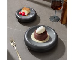 Navaris porseleinen dinerborden set van 2 - Diepe borden - Te gebruiken als pastaborden soepkommen of dessertborden - Fine dining servies - Zwart