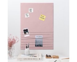 Navaris prikbord fotowand met lint - Fotohouder 44 x 30 cm - Fluwelen fotoprikbord - Voor foto’s en ansichtkaarten - Inclusief spelden - Roze