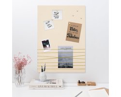 Navaris prikbord fotowand met lint - Fotohouder 70 x 50 cm - Fluwelen fotoprikbord - Voor foto's en ansichtkaarten - Inclusief punaises - Beige