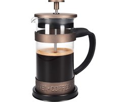 Navaris RVS French press koffiezetapparaat - Cafetiere 0,35 l - Van borosilicaatglas en roestvrij staal - Voor koffie en thee - 8,5 x 16,5 cm- Bruin