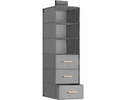 Navaris set stoffen kleding opberger – Kledingkast organizers - 6-vaks hangkast van stof - 35 x 30 x 108 cm - Met 3 lades - Grijs