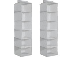 Navaris set stoffen kleding opbergers – 2 stuks kledingkast organizers - 2x 6-vaks hangkast van stof - 30 x 30 x 126 cm - Opvouwbaar - Grijs