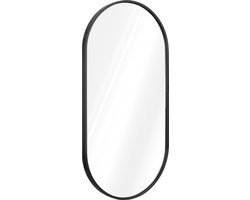 Navaris spiegel voor de wand - Ovale wandspiegel 75 x 38 cm - Aluminium frame in zwart - Horizontaal of verticaal