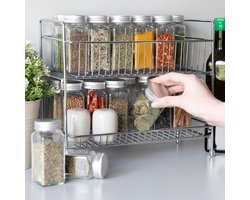 Navaris stalen kruidenrekje 2 laags - Kruidenrek staand - Rek voor kruidenpotjes en glaasjes - Multifunctionele organizer voor keuken en badkamer