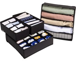 Navaris stoffen lade organizer set van 4 - Lade opbergmand voor kledingkast - Ladeverdeler voor ondergoed en sokken - Kast organizers - Zwart