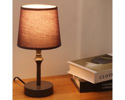 Navaris tafellamp in landhuisstijl - Ø15cm H30cm - Stoffen lampenkap - Metalen voet - Tafel lamp met E27 fitting - Voor woonkamer slaapkamer - Grijs