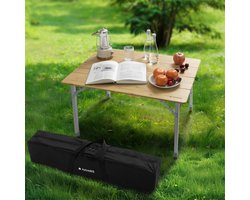 Navaris uitklapbare bamboe campingtafel - Tafel voor op de camping 80 x 60 x 43-65 cm - Voor op de camping picknick of festival - Inclusief draagtas