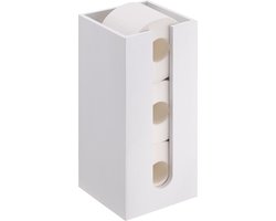 Navaris Witte bamboe Toiletrol Organizer - Vrijstaande Toiletpapierhouder - WC-papier Houder voor Badkamer - Houder voor 3 Toiletrollen