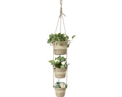 Navaris zeegras plantenbak set - Ophangbare bloempot - Plantenpot met waterdichte voering - Bloempotten voor binnen - Mand voor planten - In 3 kleuren