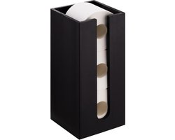 Navaris Zwarte bamboe Toiletrol Organizer - Vrijstaande Toiletpapierhouder - WC-papier Houder voor Badkamer - Houder voor 3 Toiletrollen