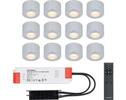 Navarra - Complete set 12x 3W Mini LED inbouwspots/Opbouwspots 12V - IP44 waterdicht - Voor veranda, carport, kapschuur, badkamer - Dimbaar Incl. RF-afstandsbediening