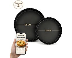 Navazz Quichevorm set - Quichevorm met losse bodem - Met Anti-aanbaklaag - Taartvorm - Ø24 cm / Ø28 cm - Incl. E-kookboek