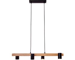 Näve Hamplamp Frida met hout en 4 spotjes - Zwart met hout