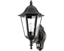 Navedo 1-pits buitenlamp met bewegingsmelder sensor - gegoten aluminium en glas - zwart zilver-patina - E27 fitting - IP44 - buitenverlichting - wandlamp Buitenverlichting