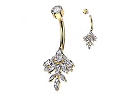 Navelpiercing leaf vine marquise goud - LMPiercings
