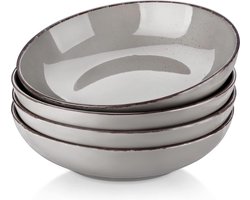 Navia Pasta Bowl Set van 4 - Steengoed Salade Bowl - 40oz Soepkom - Grote Serveerkom Grijs - 9.15 Diameter x 2.25 Hoog