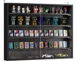 NAVOBIZ Vitrinekast - Display kast - Vitrine - Glazen opbergkast - Wandmontage - Verstelbare planken - Glazen schuifdeuren - Zwart