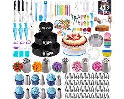 NAXSIR Bakspullen & Taartversiering Set - 413-Delig - Met 59 Spuitmondjes & Taartplaat - Veel Accessoires