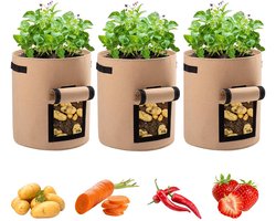 NAXSIR plantenzakken, 3 stuks, plantenzakken van 3,8 liter, verstevigd, met handvatten, bruin
